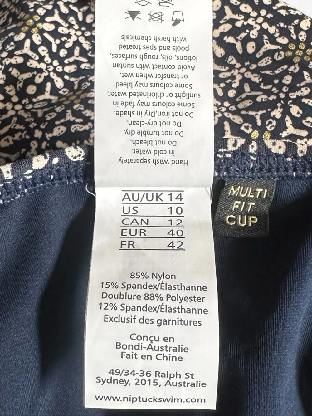 Nip Tuck Swim One Piece Swimsuit 10 Navy Gold Ruched Tummy Control NWT